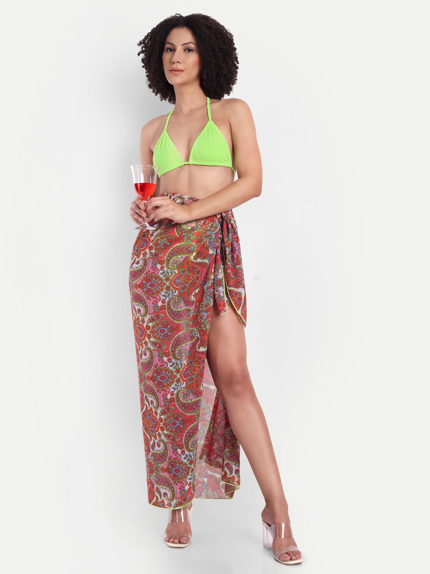 EMILY TIE UP BIKINI IN LIME WITH SARONG