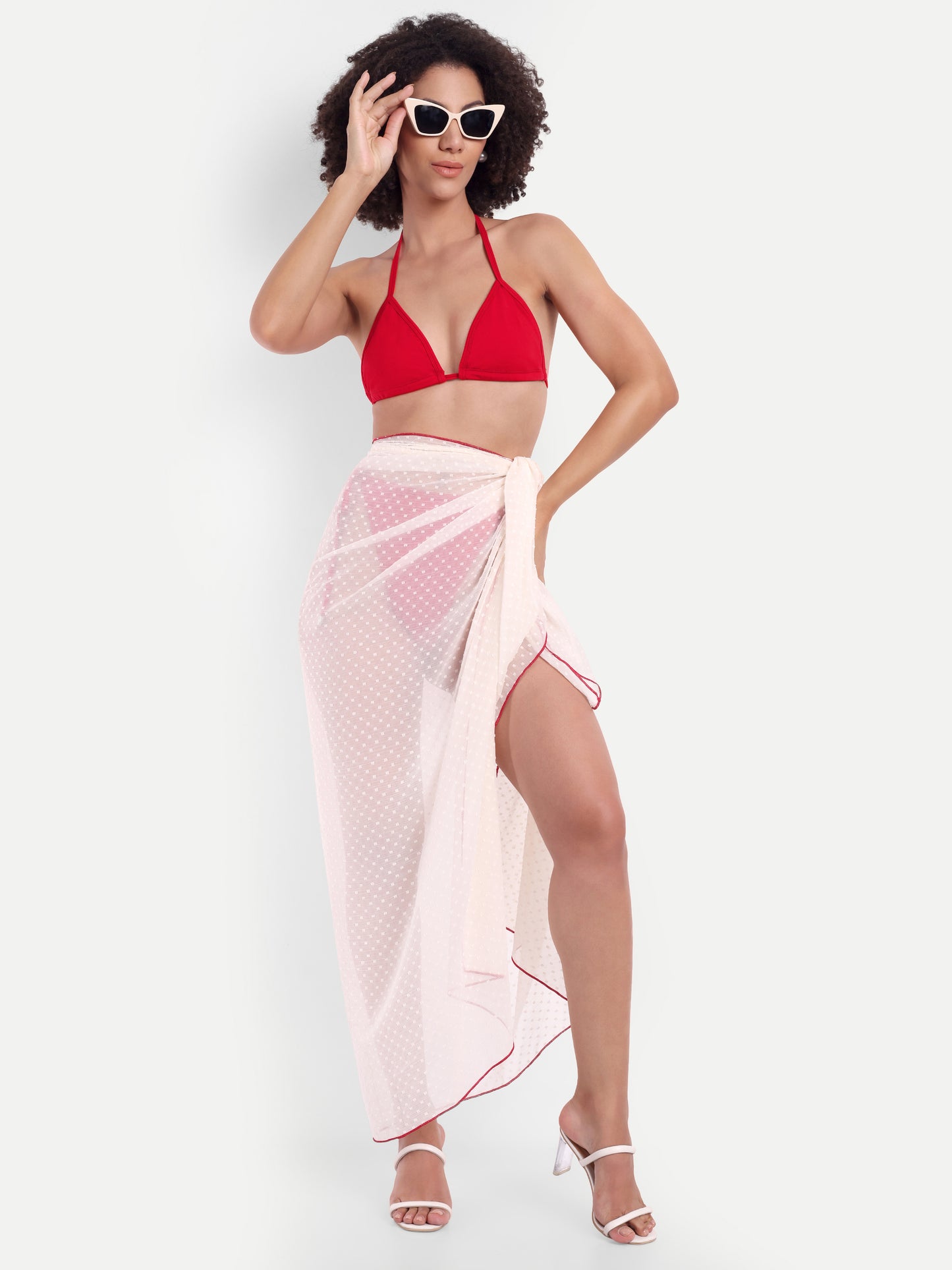 EMILY TIE UP BIKINI IN LAPIS RED WITH SARONG