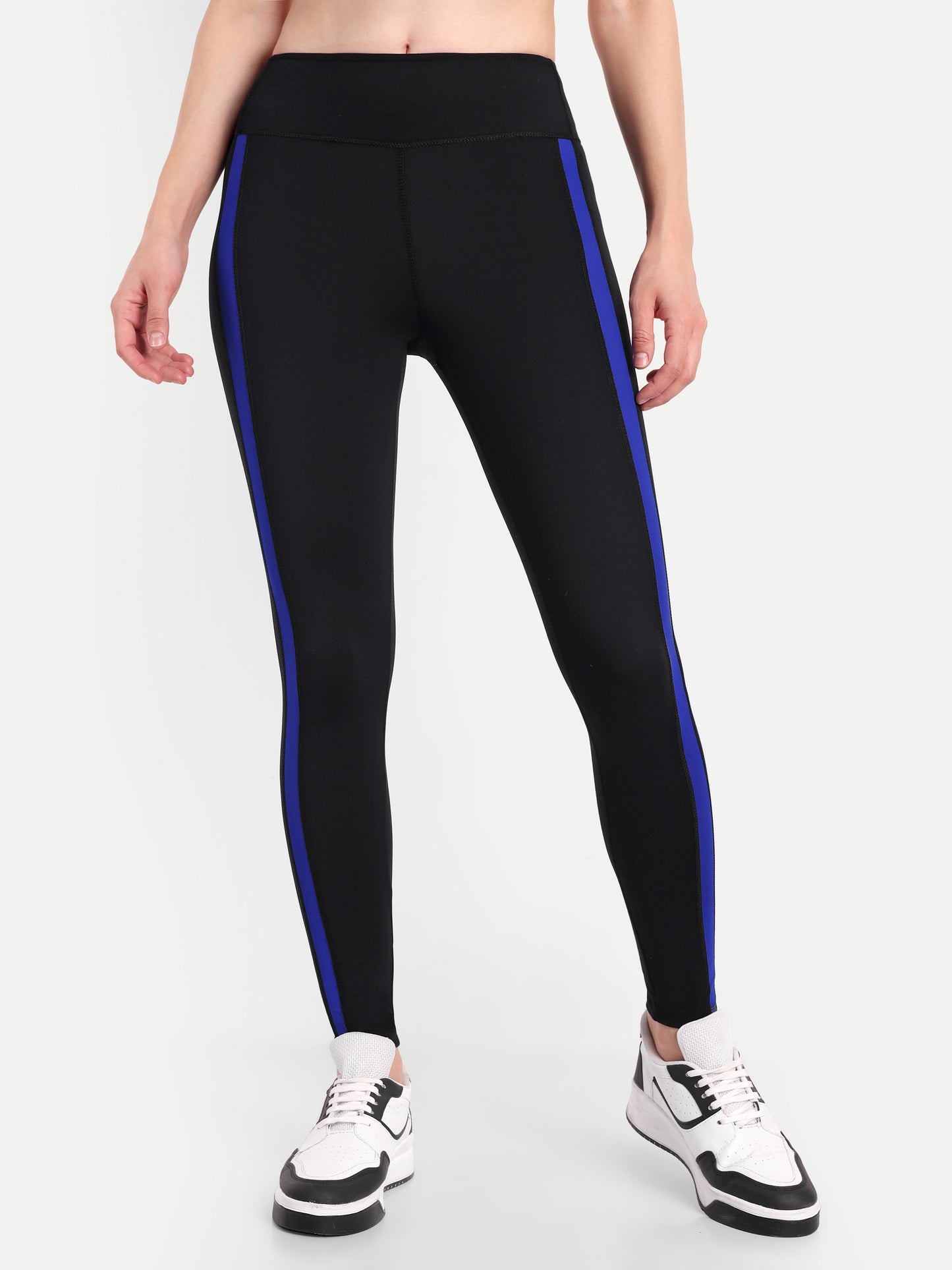 MARIA BLUE ACCENT HIGH WAISTED BLACK LEGGINGS