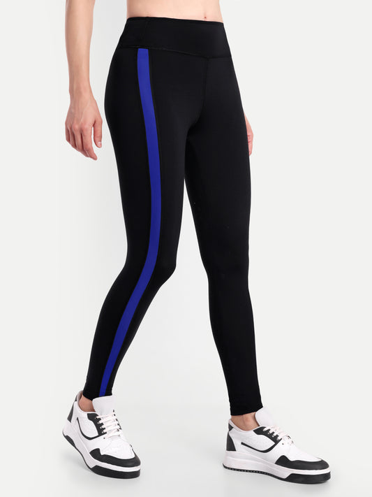 MARIA BLUE ACCENT HIGH WAISTED BLACK LEGGINGS