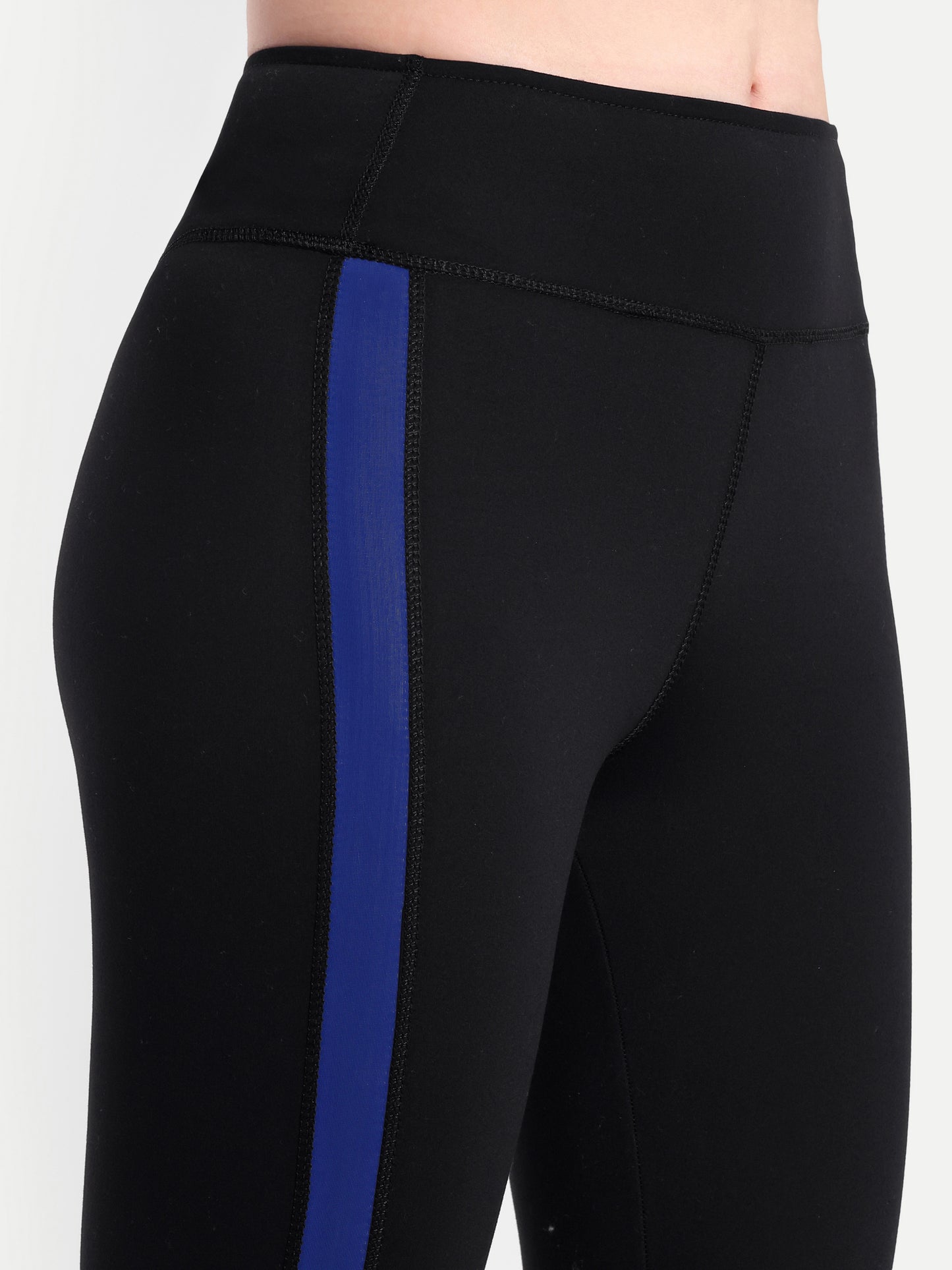 MARIA BLUE ACCENT HIGH WAISTED BLACK LEGGINGS