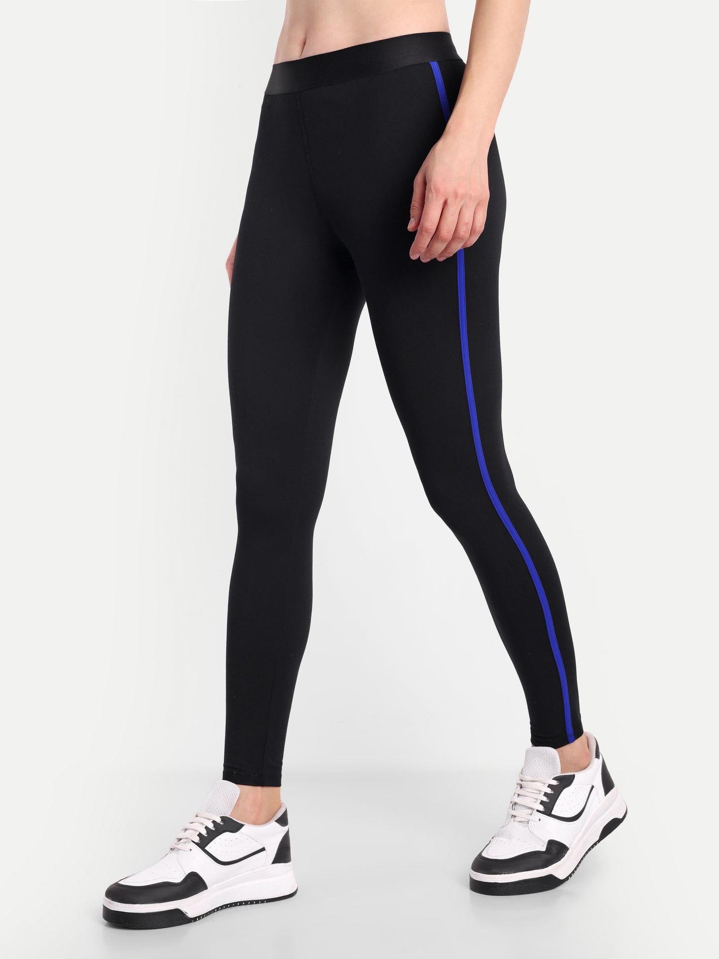 NAOMI LAPIS ACCENT HIGH WAISTED BLACK LEGGINGS