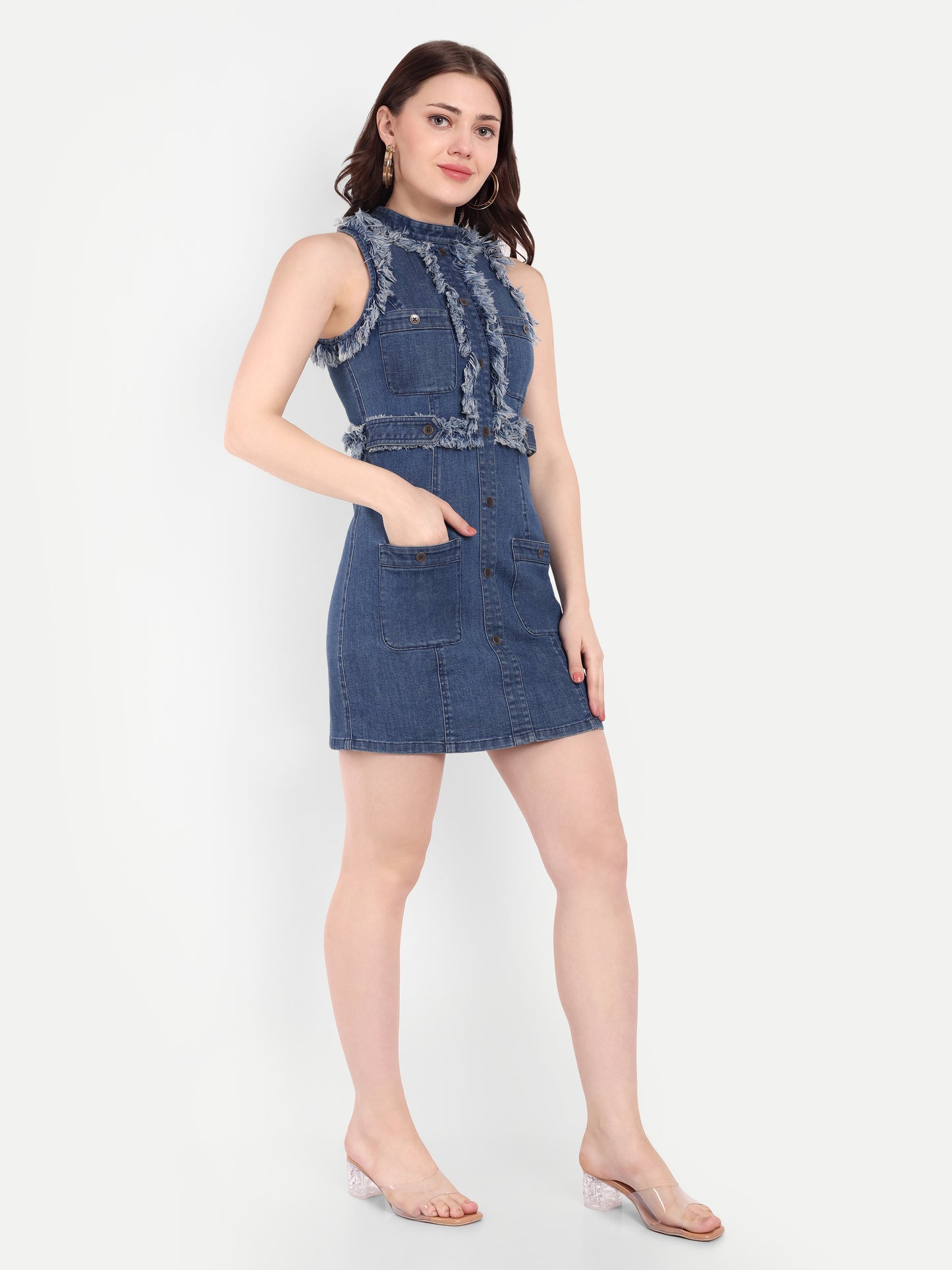 DIANA DENIM FRINGED DRESS