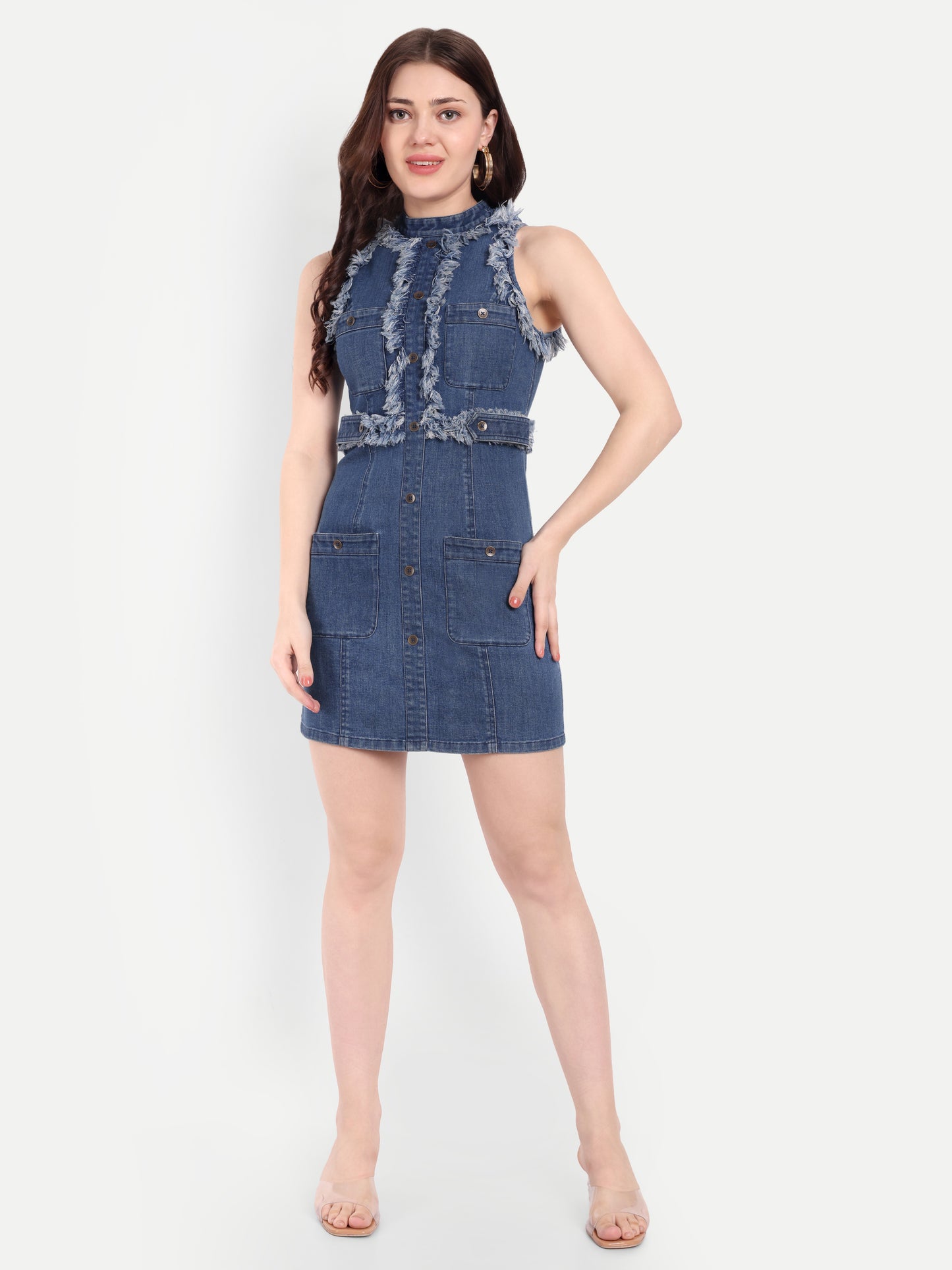 DIANA DENIM FRINGED DRESS