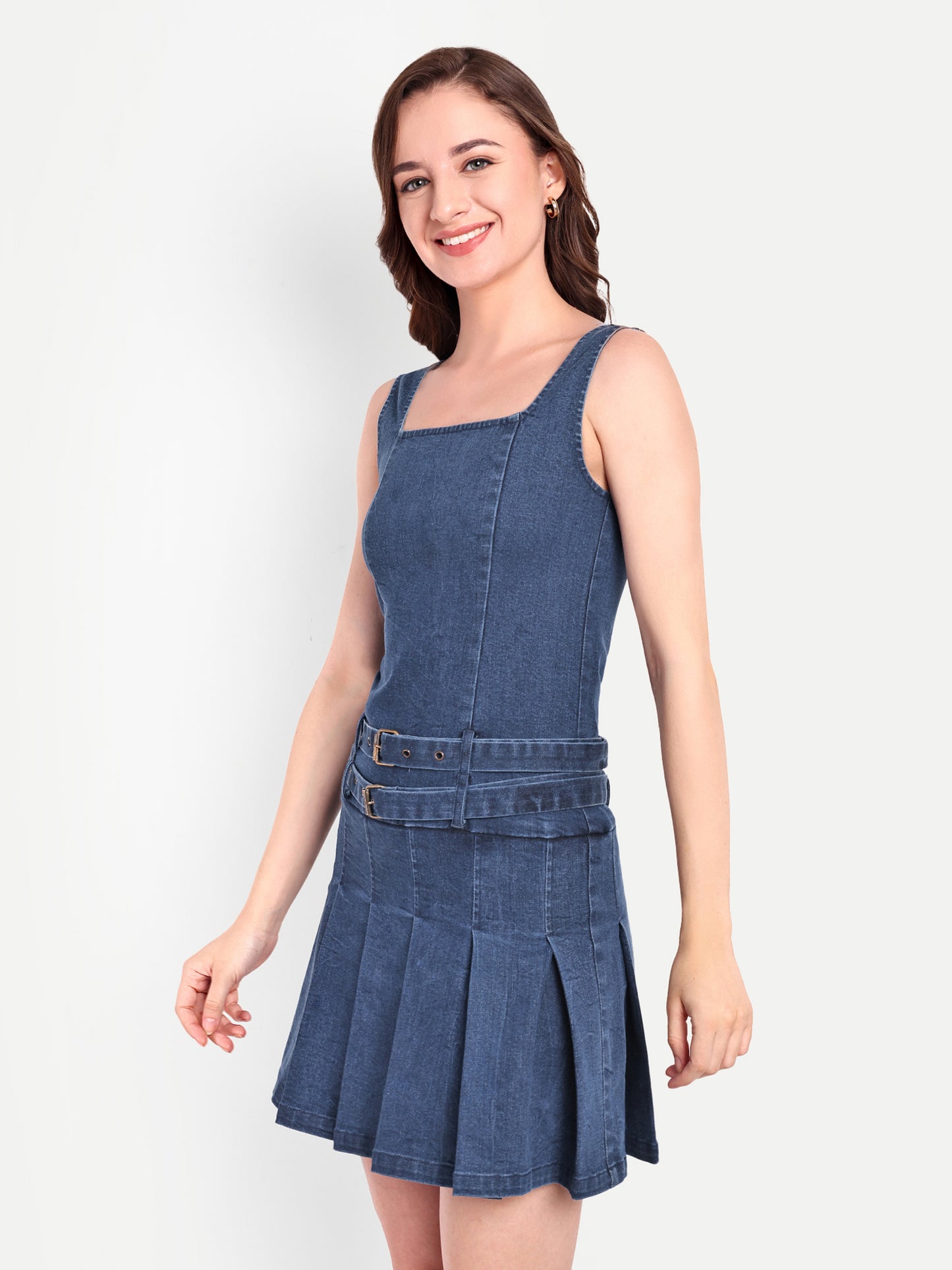 MARYLIN PLEATED DENIM DRESS