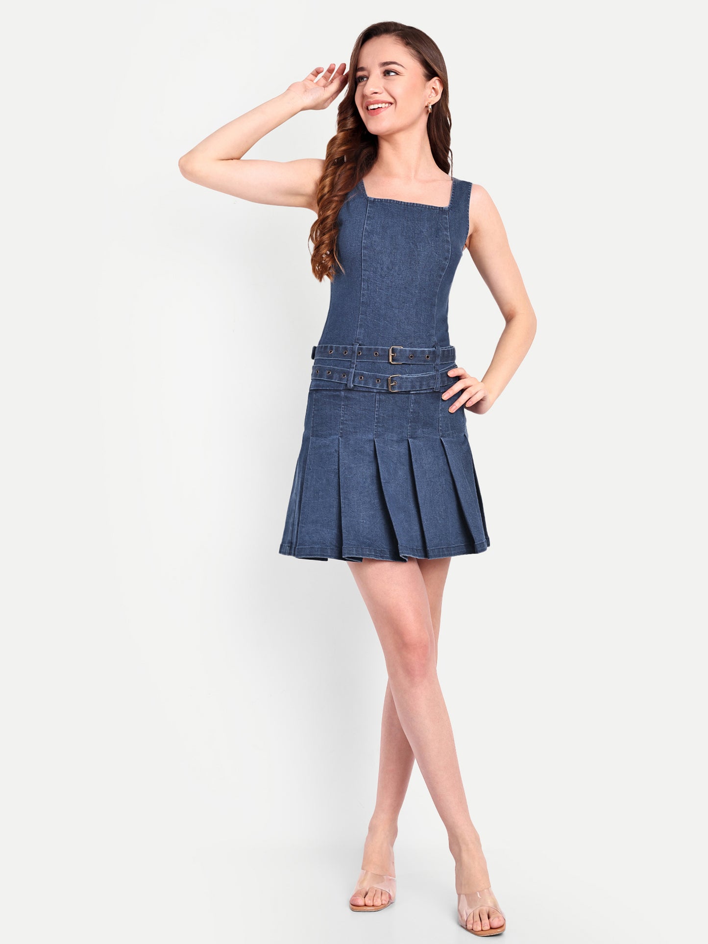 MARYLIN PLEATED DENIM DRESS