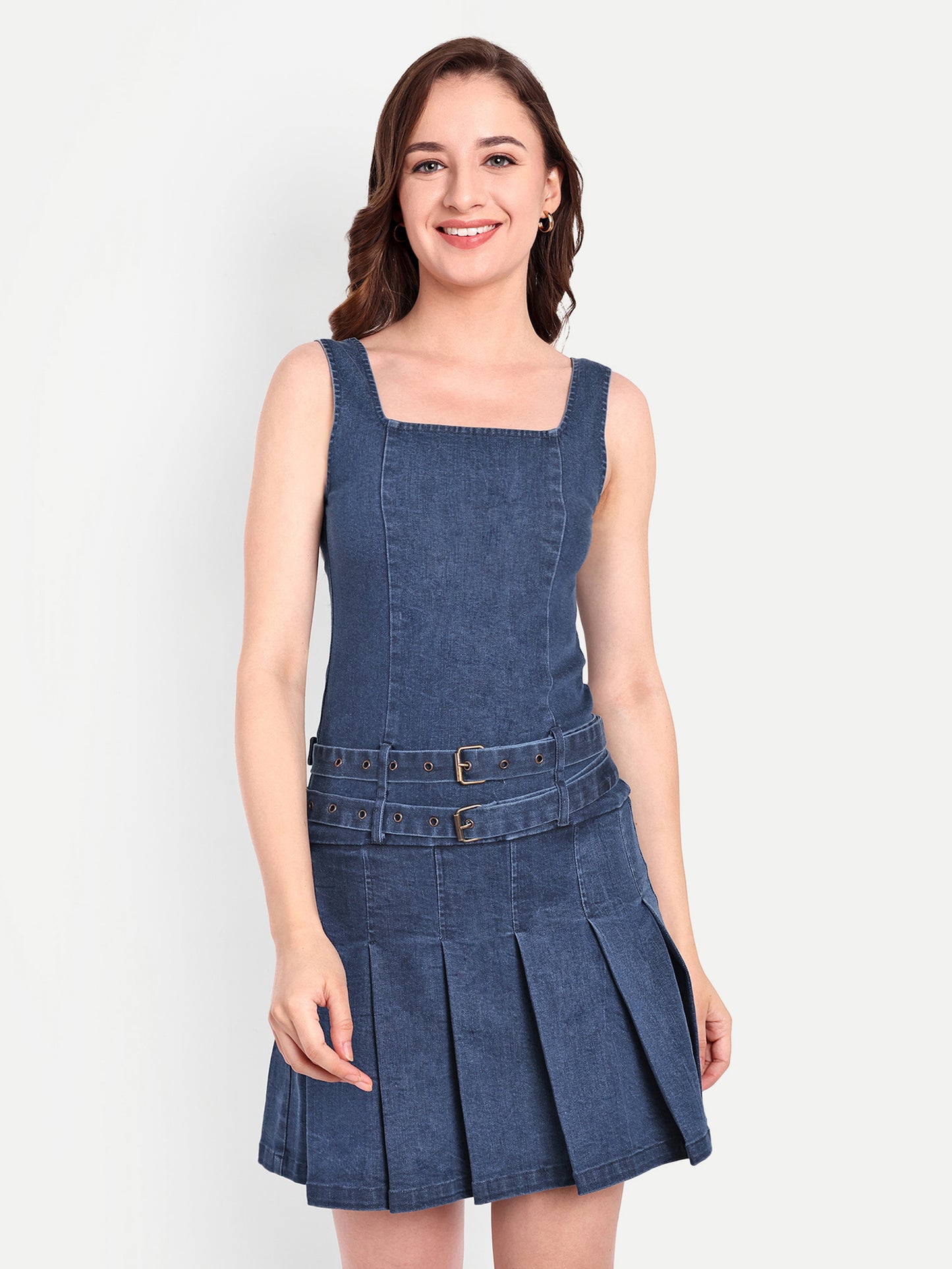 MARYLIN PLEATED DENIM DRESS