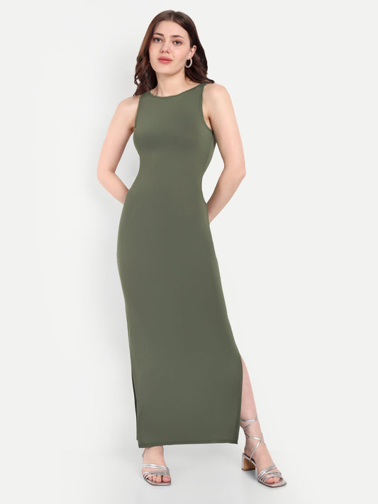 LUNA LOUNGE DRESS IN OLIVE GREEN