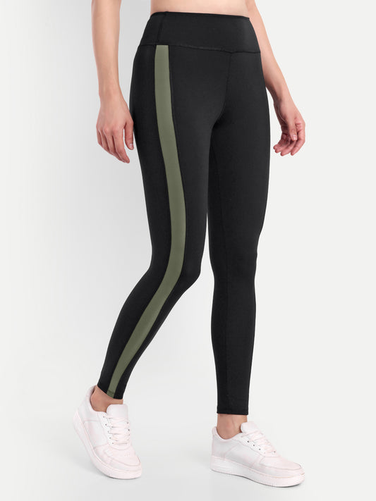 MARIA OLIVE ACCENT HIGH WAISTED BLACK LEGGINGS