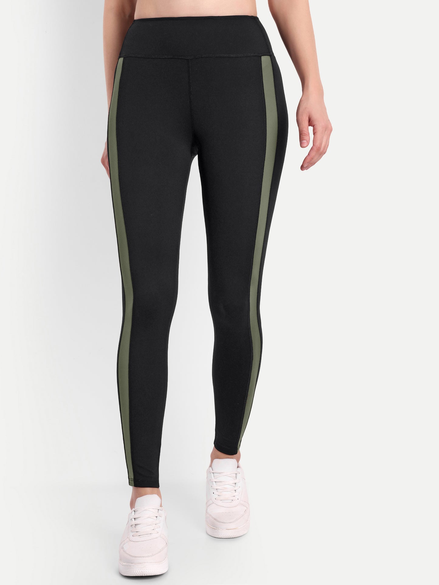 MARIA OLIVE ACCENT HIGH WAISTED BLACK LEGGINGS