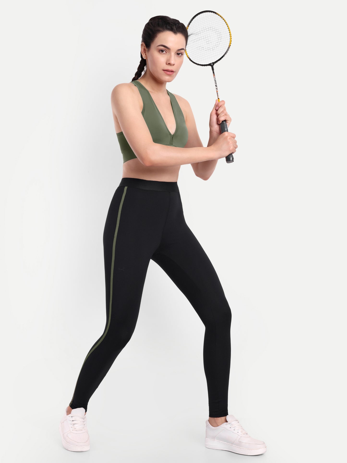 NAOMI OLIVE ACCENT HIGH WAISTED BLACK LEGGINGS