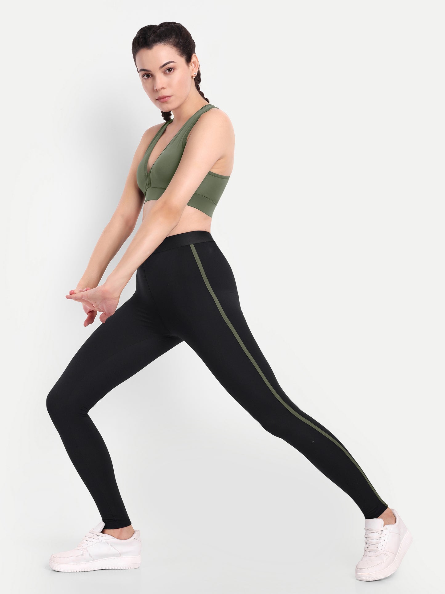 NAOMI OLIVE ACCENT HIGH WAISTED BLACK LEGGINGS