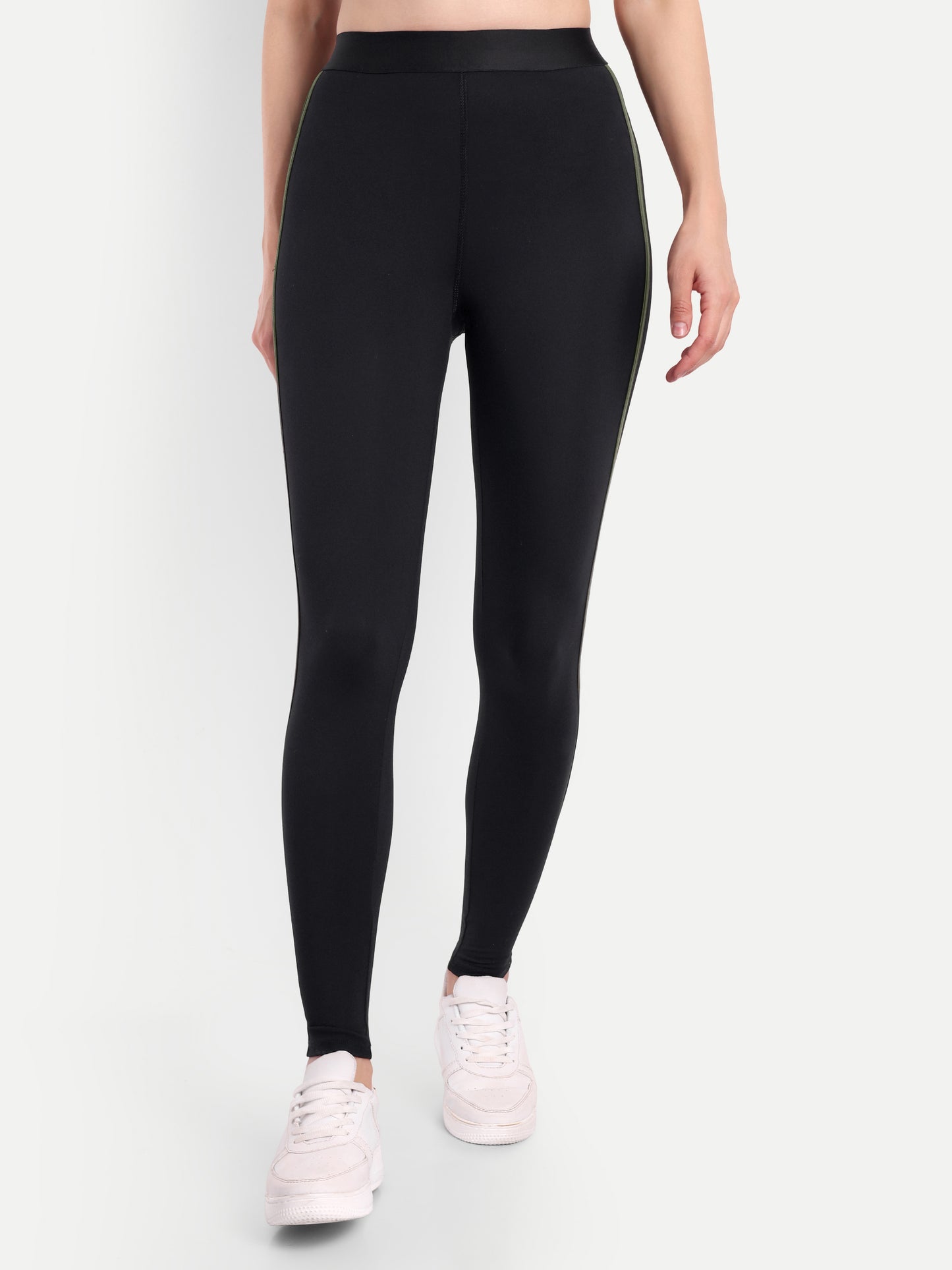 NAOMI OLIVE ACCENT HIGH WAISTED BLACK LEGGINGS