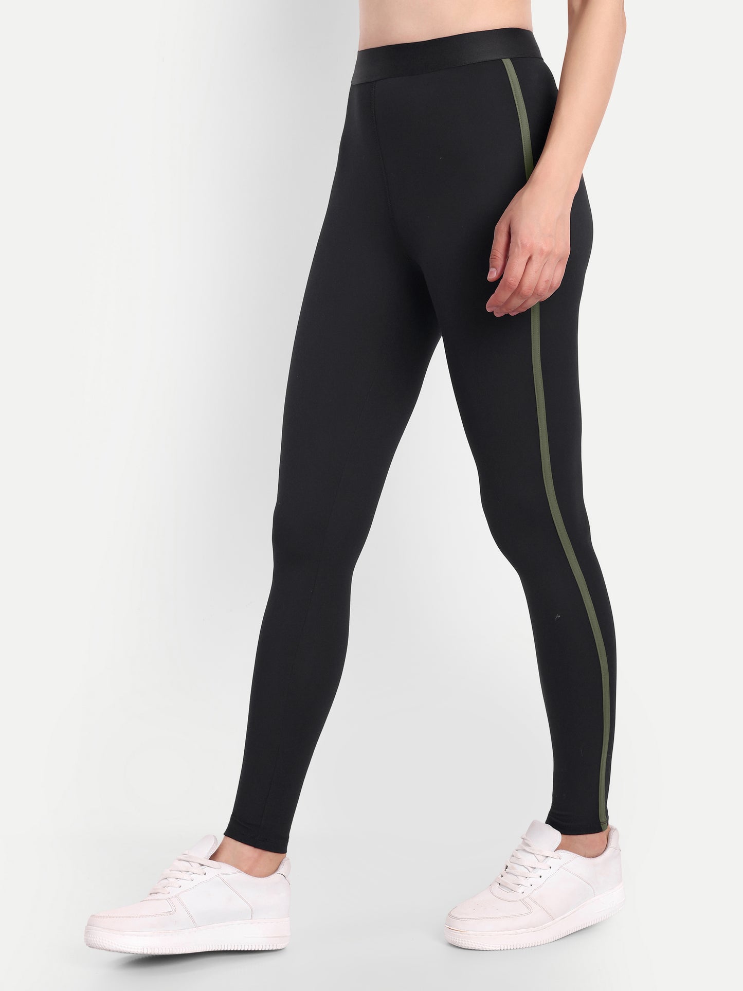 NAOMI OLIVE ACCENT HIGH WAISTED BLACK LEGGINGS