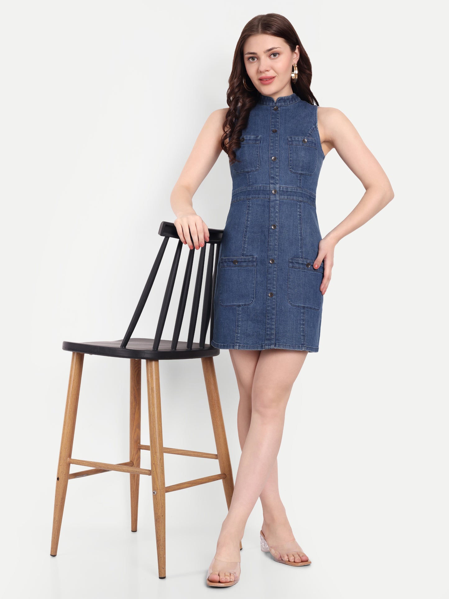 ROSETTE DENIM DRESS