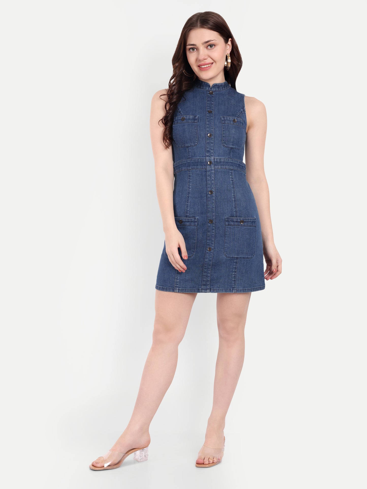 ROSETTE DENIM DRESS