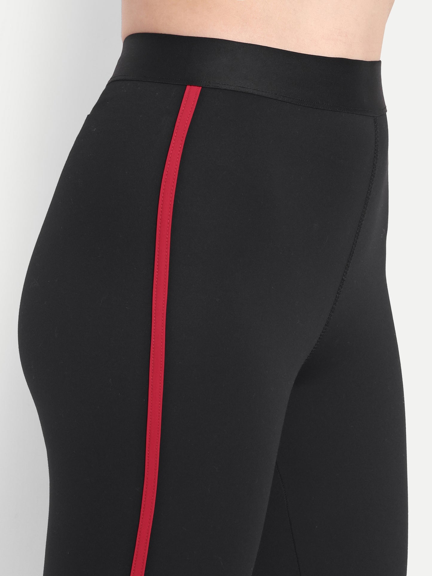 NAOMI RED ACCENT HIGH WAISTED BLACK LEGGINGS