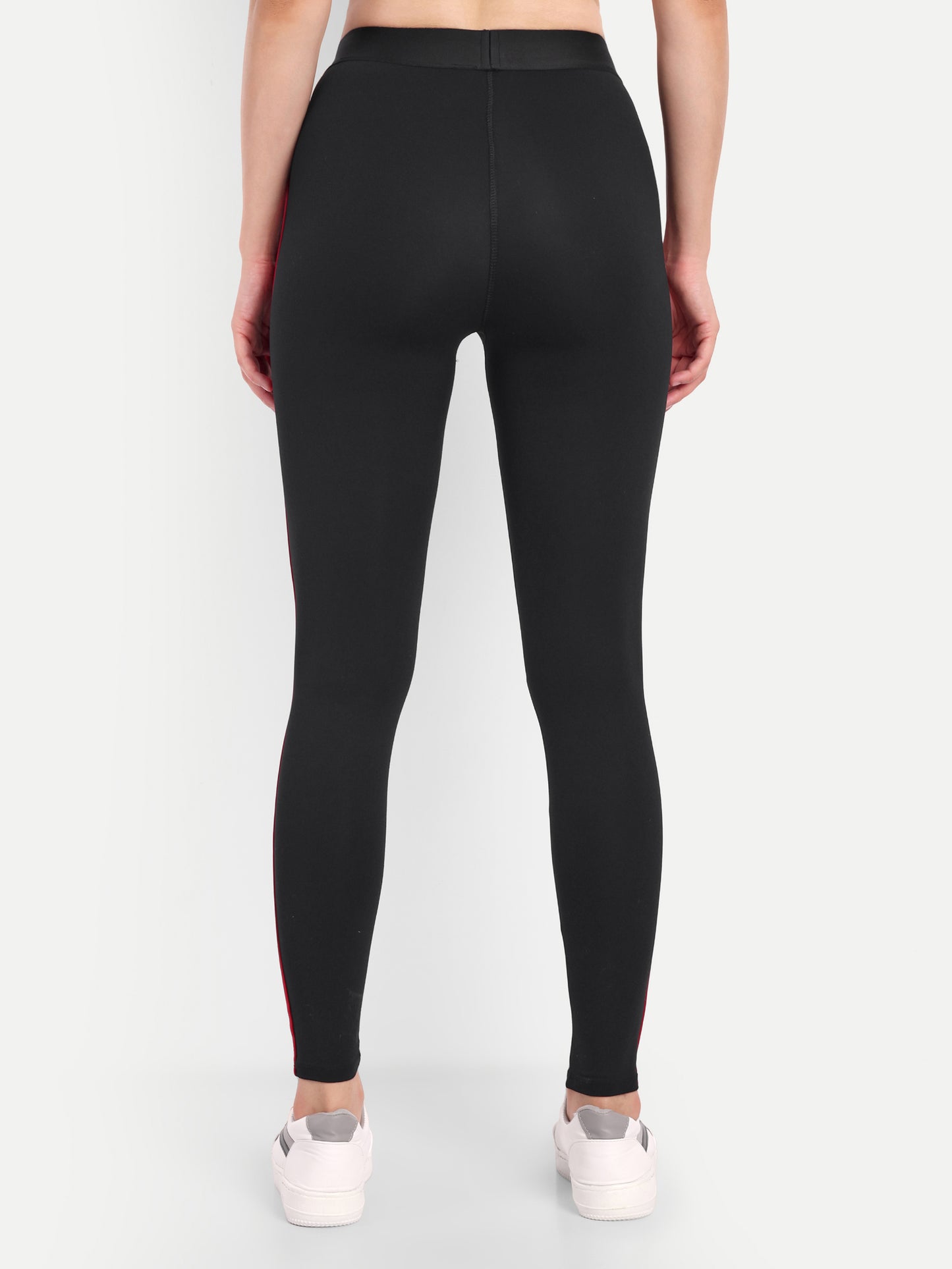 NAOMI RED ACCENT HIGH WAISTED BLACK LEGGINGS