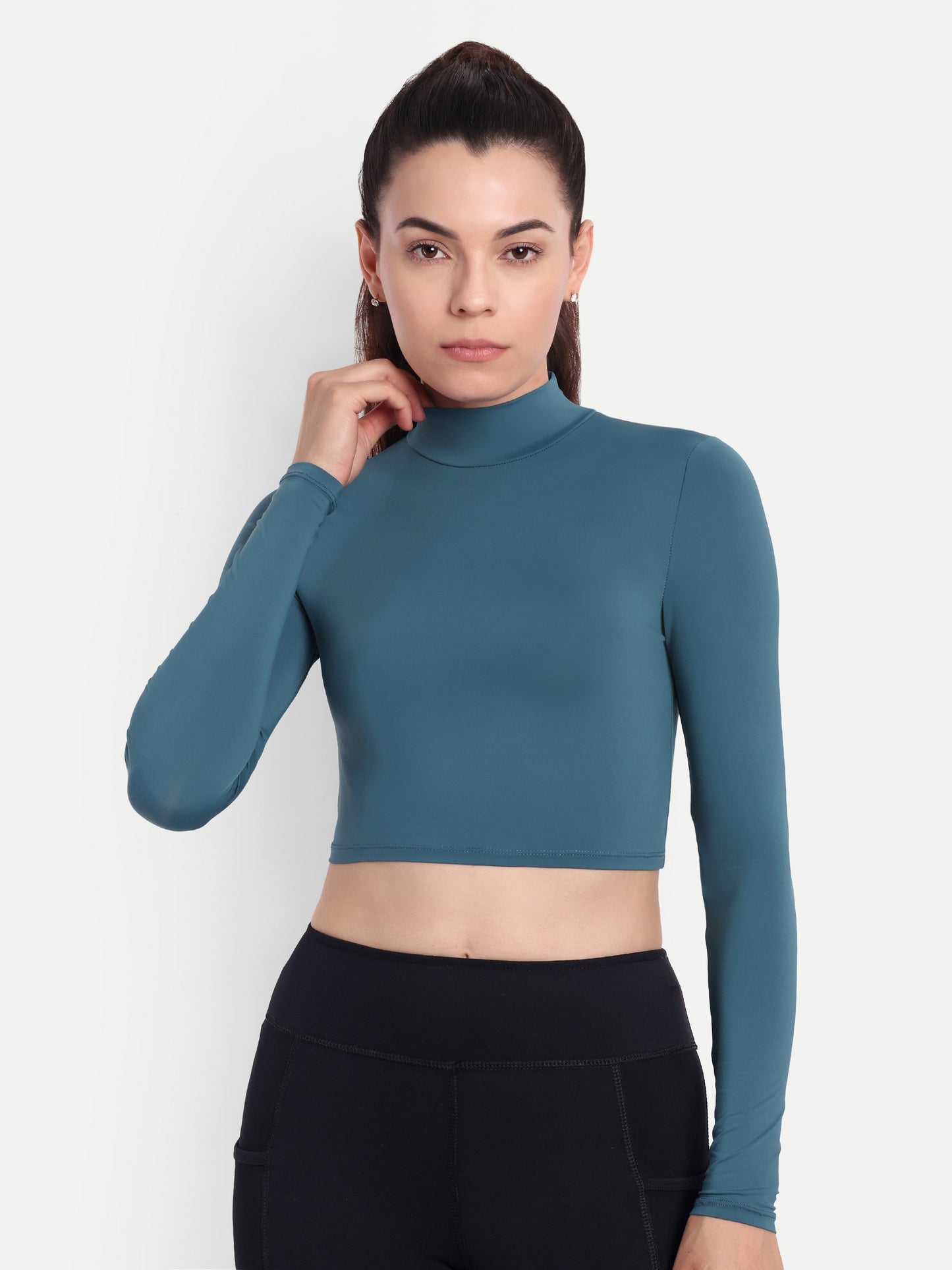 ELLE CROP TOP IN TEAL BLUE