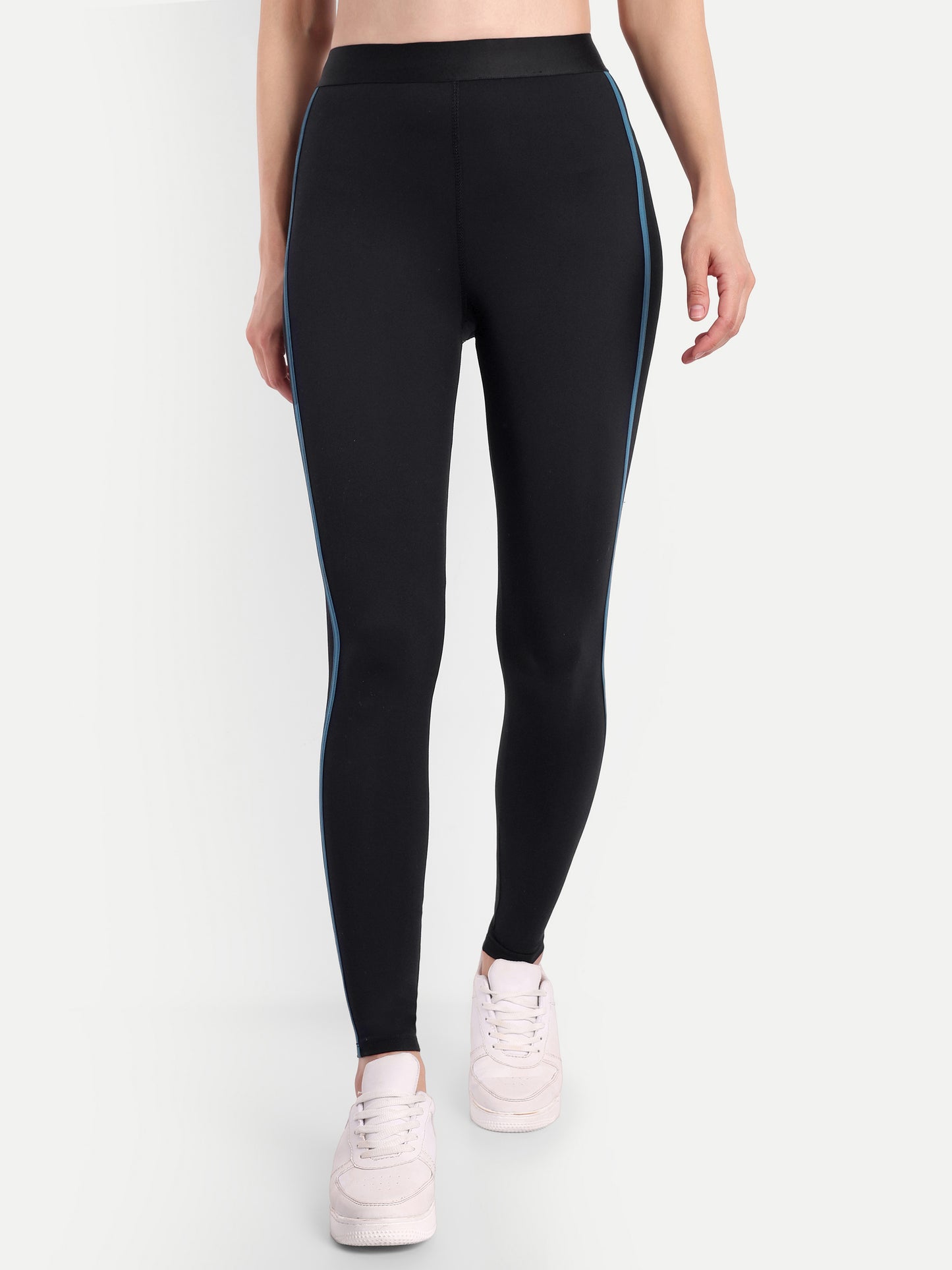 NAOMI TEAL ACCENT HIGH WAISTED BLACK LEGGINGS