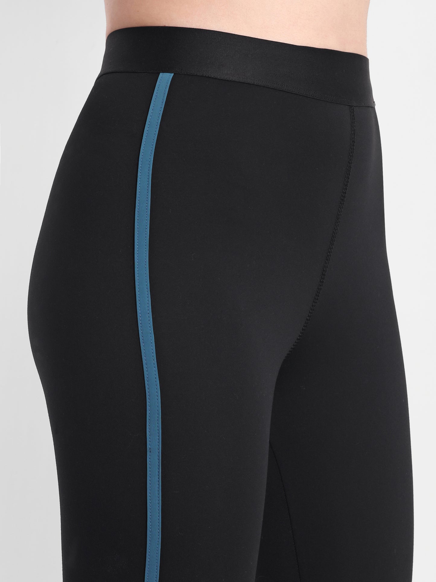 NAOMI TEAL ACCENT HIGH WAISTED BLACK LEGGINGS