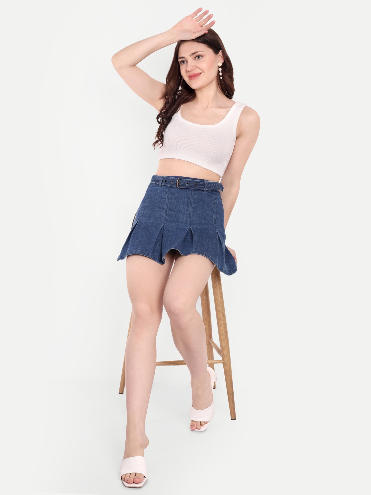 MABEL PLEATED DENIM MINI SKIRT