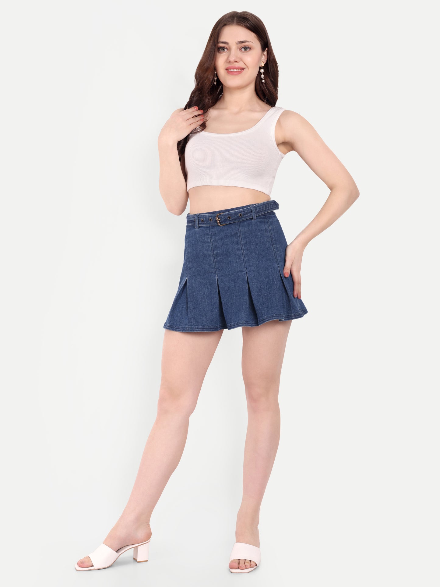 MABEL PLEATED DENIM MINI SKIRT