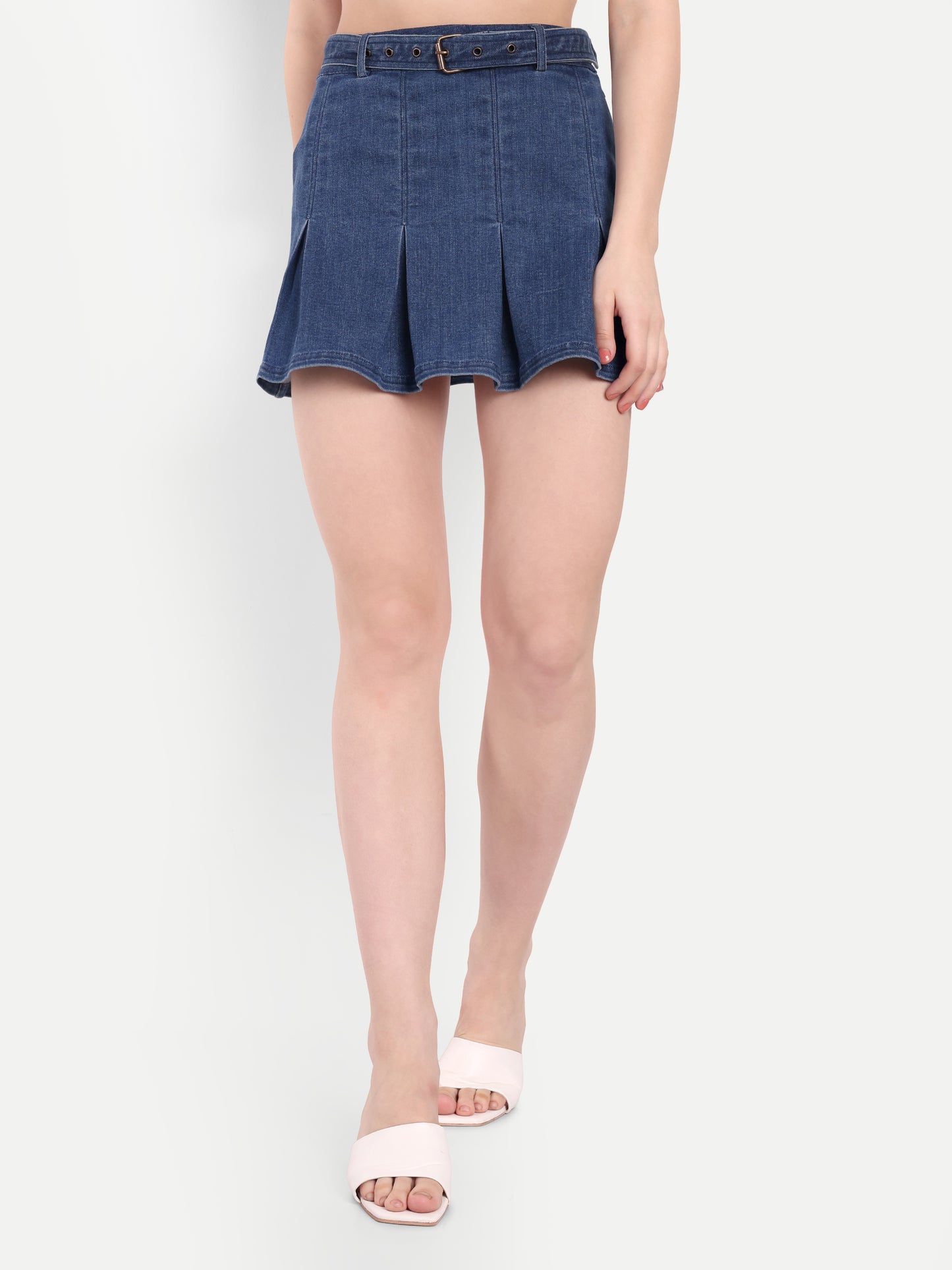 MABEL PLEATED DENIM MINI SKIRT