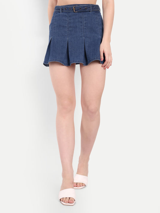 MABEL PLEATED DENIM MINI SKIRT