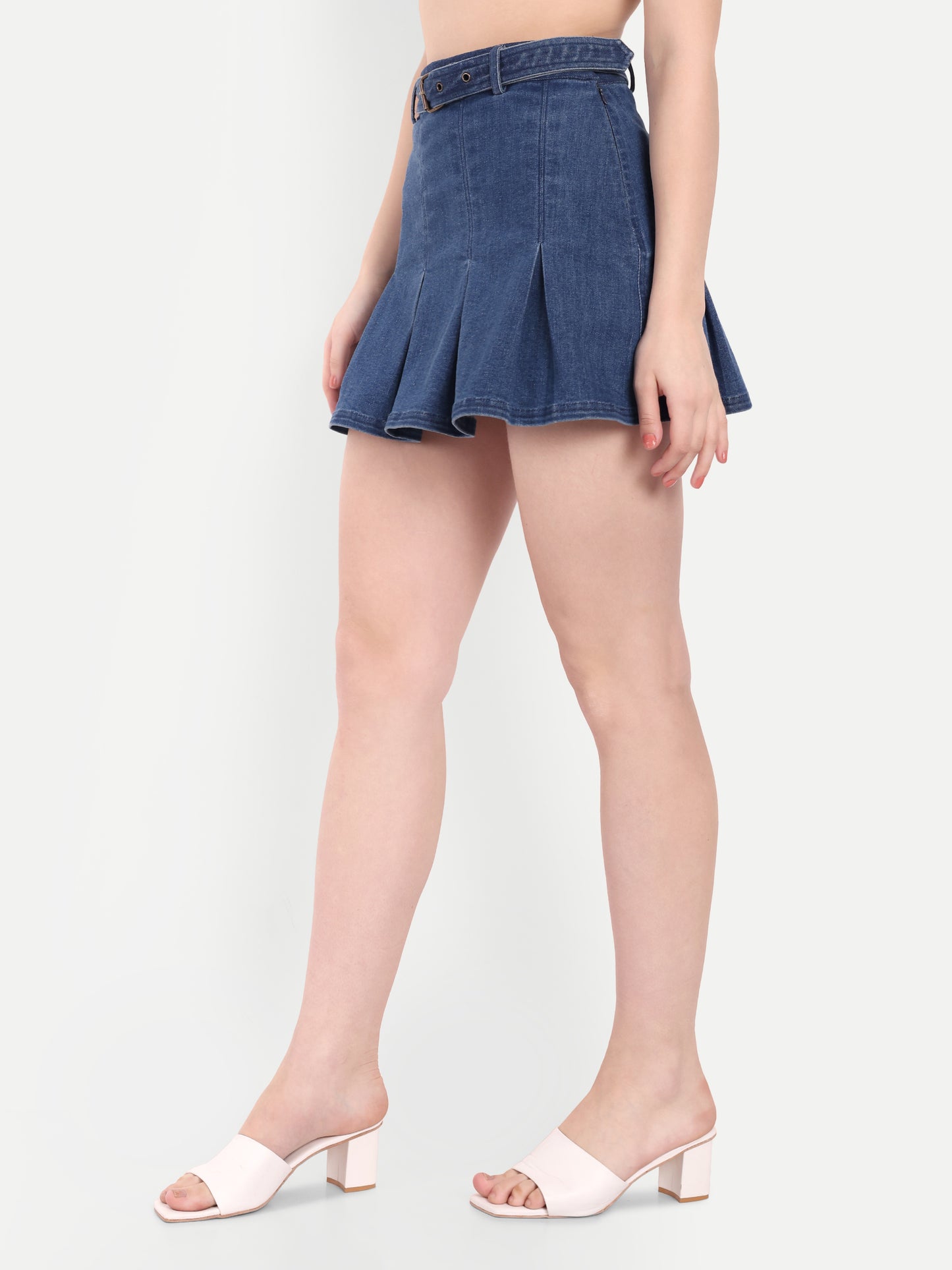 MABEL PLEATED DENIM MINI SKIRT