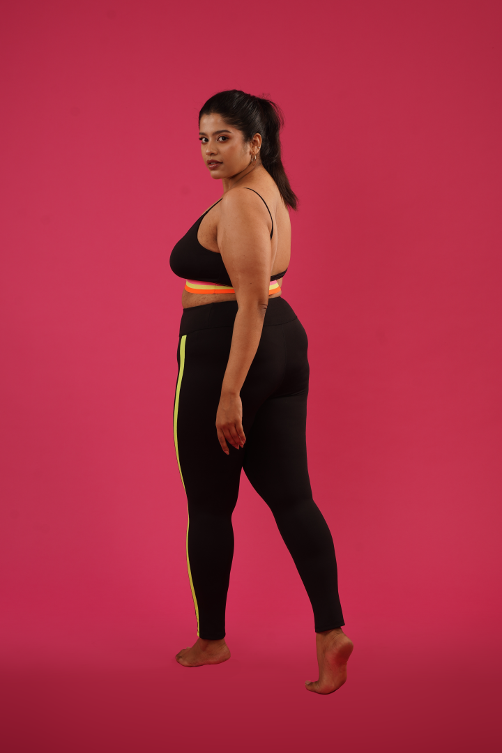 MARIA LIME ACCENT HIGH WAISTED BLACK LEGGINGS