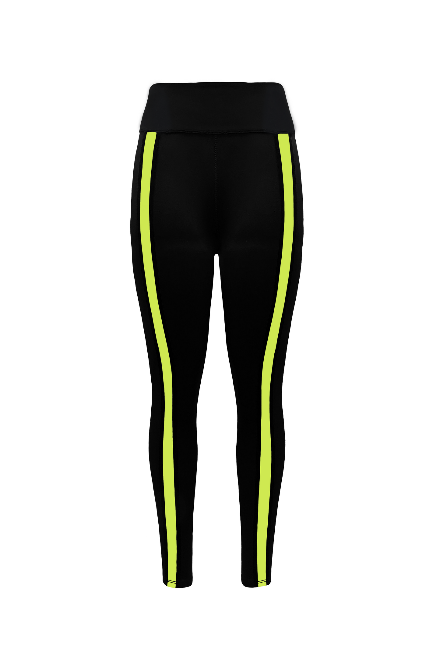 MARIA LIME ACCENT HIGH WAISTED BLACK LEGGINGS