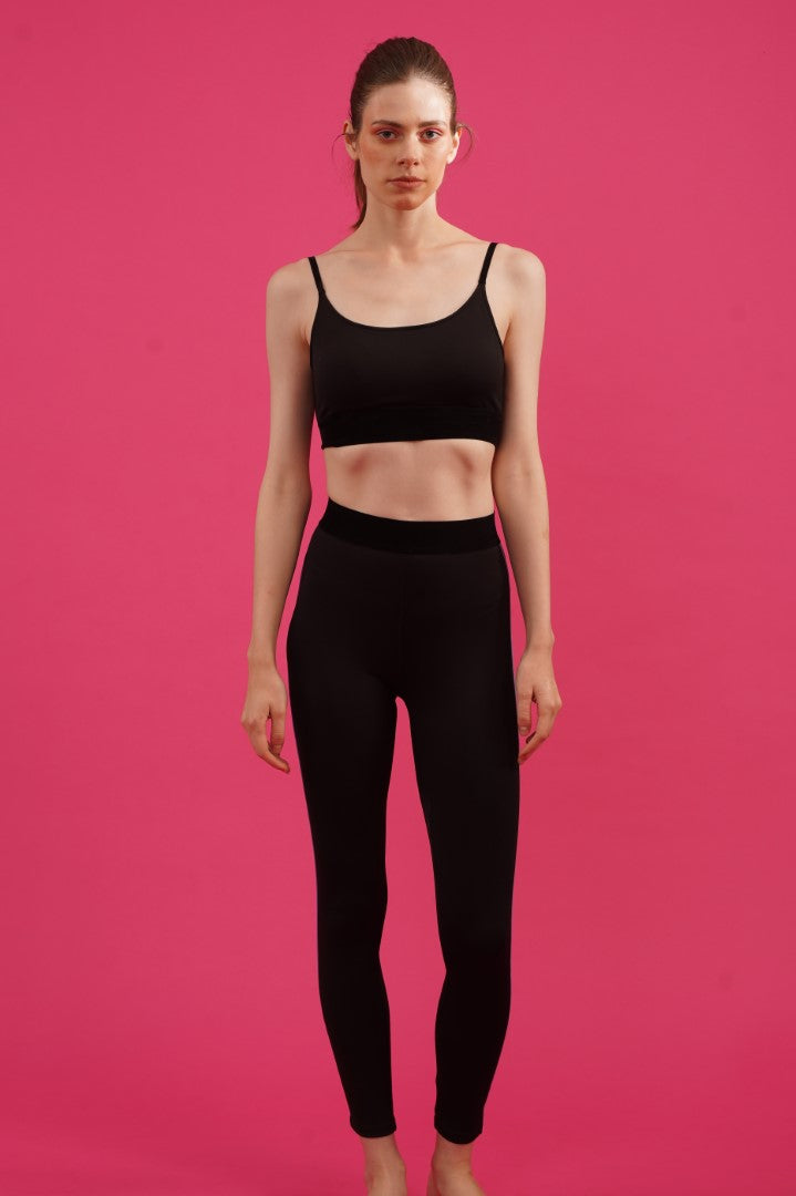 NAOMI LILAC ACCENT HIGH WAISTED BLACK LEGGINGS